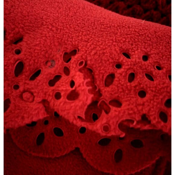 Plow & Hearth Red Fleece Scalloped Edge Pocket Shawl Blanket Campfire Wrap OS #C - Picture 4 of 6